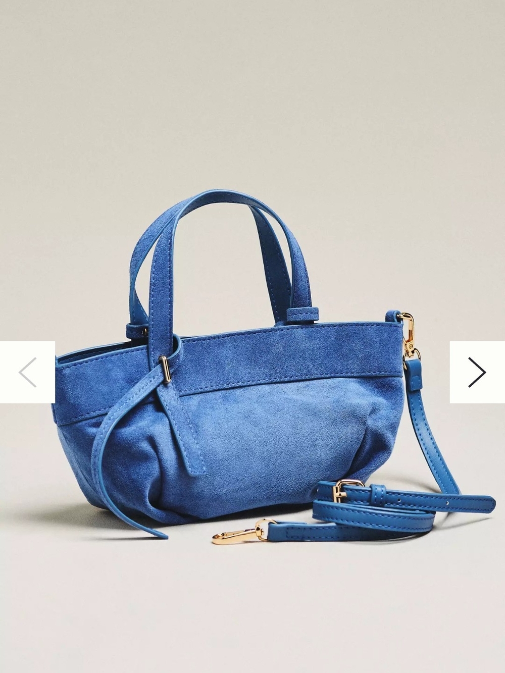 Anthropologie Blue Suede Mini Tote with Detachable Strap